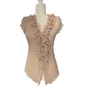 Vintage Taupe Ruffle Blouse Top Coquette, Grunge, 2000s, Retro Cowgirl, Medium